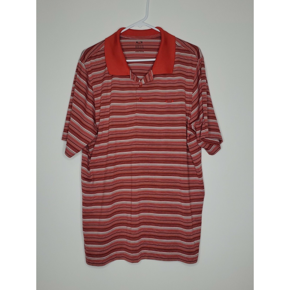 Oakley Men Size XL Red Striped Short Sleeve Polo Shirt
